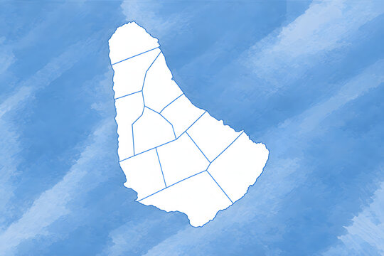 Barbados Map with Parish Boundaries on Watercolor Background
