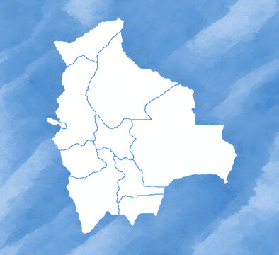 Bolivia Map with Department Boundaries on Watercolor Background