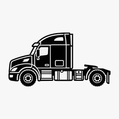 Fototapeta premium Dynamic Black and White Outline of a Semi Truck with Flatbed Trailer with high quality professional line art symbols for modern creative design and digital branding projects
