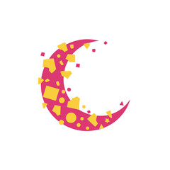 Crescent moon with scattered geometric shapes © depat