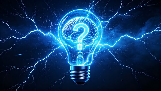 Innovative Light Bulb with Brain and Question Mark for Creative