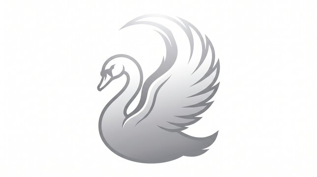 Elegant Silver Swan Spreading Wings on a White Background