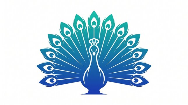Stylized Peacock Displaying Its Colorful Plumage on a Plain White Background