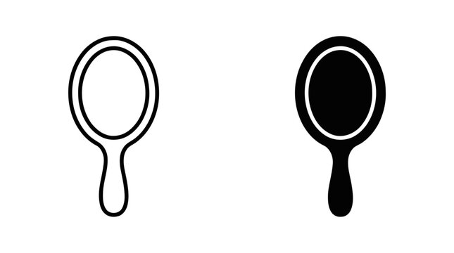 Vector illustration of set of hand mirror icons in outline and solid styles on a transparent background