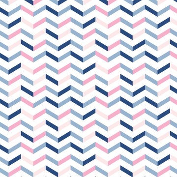 Minimalist light chevron seamless pattern background with soft pink navy and blue stripes
