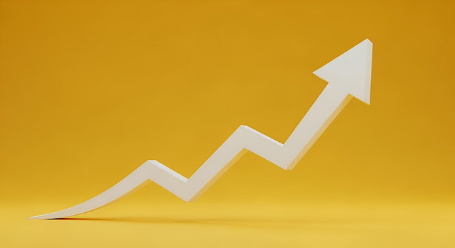 Rising White Arrow Graph on Yellow Background