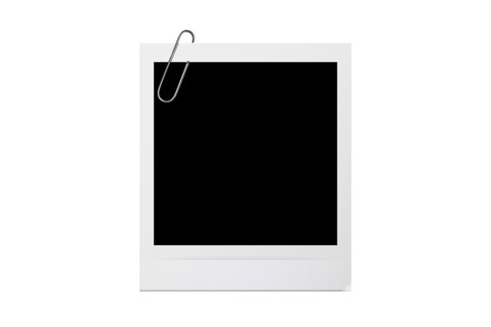 Photo frame with silver paper clip on transparent background