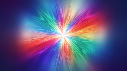 Obraz premium Iridescent foil texture gradient in rainbow multicolor tones, with a radial burst pattern, abstract holographic background wallpaper