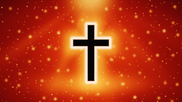 Glowing christian cross on a radiant orange background for pentecost. 4K Video