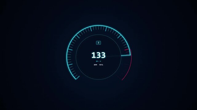 Futuristic Speedometer and Digital Tachometer HUD Gauge