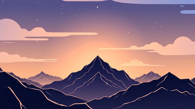 Stylized mountain silhouette under a starry dusk sky illustration