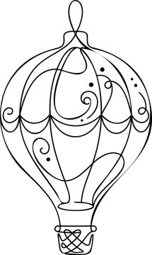 Single continuous line of a decorative christmas bauble ornament with swirling patterns and dots on a plain white background