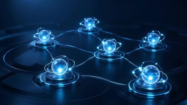 Abstract 2.5D AI swarm intelligence network with decentralized glowing agents collaborating through adaptive connections for autonomous systems and enterprise technology.