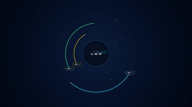 Futuristic Global Time Zone HUD Clock and World Map Radar
