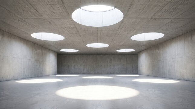 Minimalist concrete room with circular ceiling