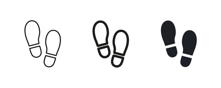 Foot icon, footprint sign, shoe print, walking symbol in outline, bold and solid styles