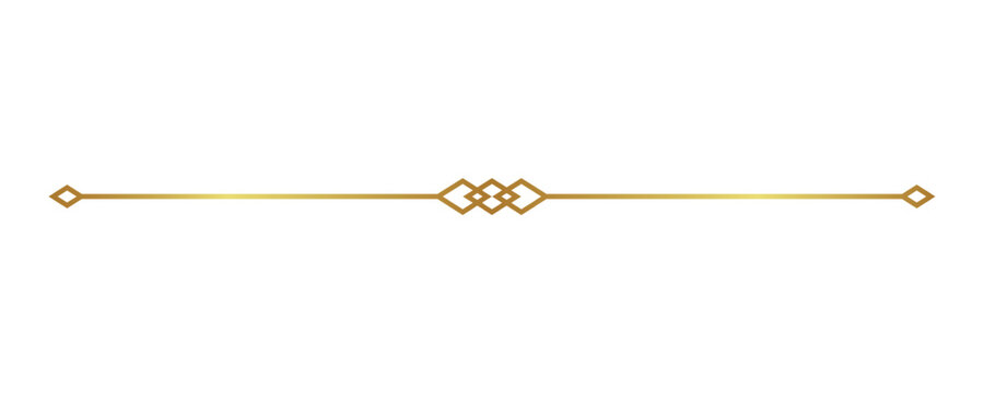 Elegant golden minimalist divider line, decorative borders with rhombus shapes, luxury geometric separator designs