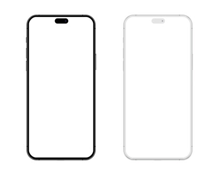 New smartphone mockup with blank white screen, detailed mobile phone mockup, black and white models smartphone front view, model 3D mobile phone, ui, ux - vector