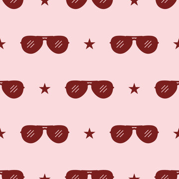 Aviator sunglasses and stars seamless pattern