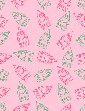 santa claus outline seamless pattern on pink background