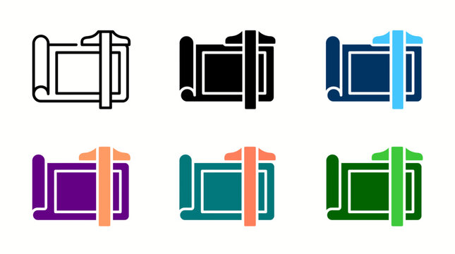 Architectural blueprint icon set with t-square drafting tool blueprint architectural drafting engineering building