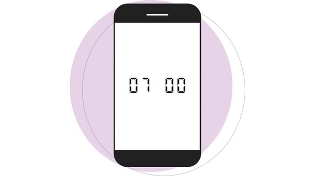 A digital clock on a pastel purple mobile phone displaying the time 07:00 against a white background.