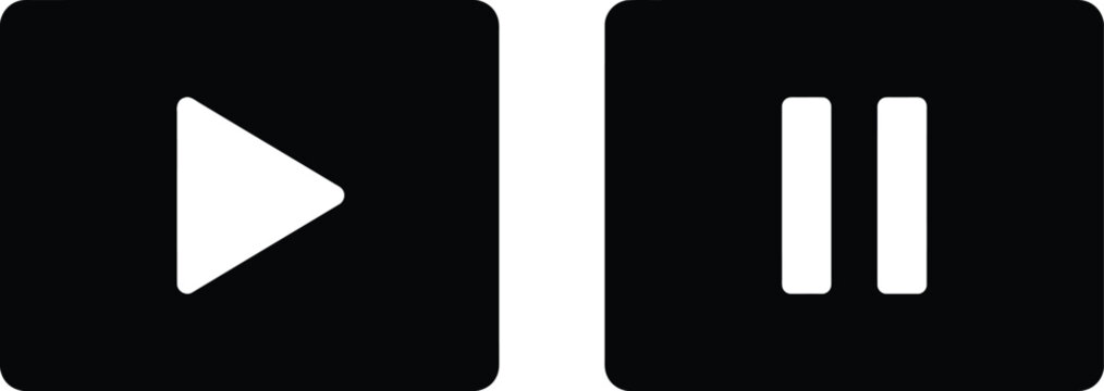 Modern black play and pause media control buttons on clean white background