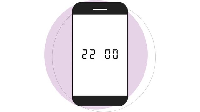 A digital clock on a pastel purple mobile phone displaying the time 22:00 against a white background.