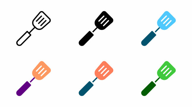 Kitchen spatula icon set with culinary equipment colorful illustration interface preparation