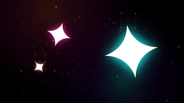 Abstract glowing geometric shapes pulsing in dark space background