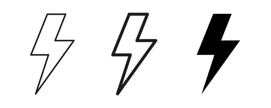 Lightning flash icon set, thunder, spark, simple bolt sign - vector