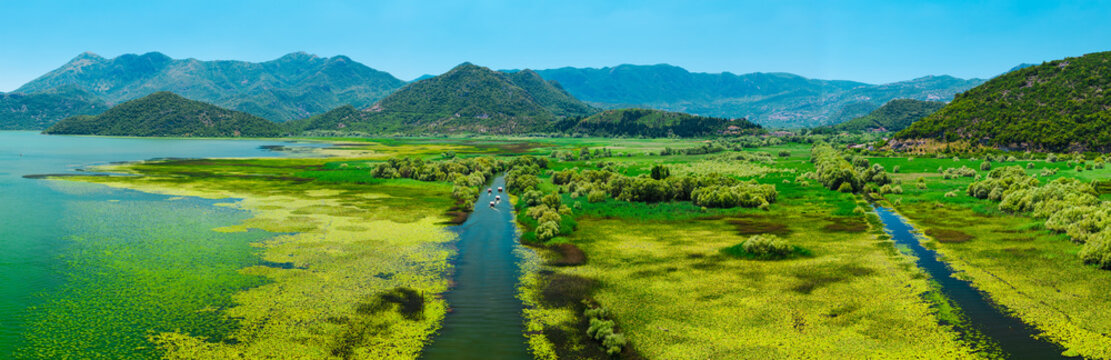 Aerial Panorama of Skadar Lake Wetlands Near Virpazar, Montenegro