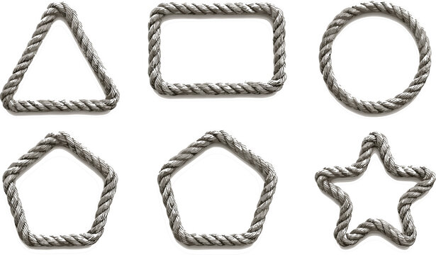 Twisted nautical metallic rope geometric frames collection set with circle triangle rectangle star isolated on white background