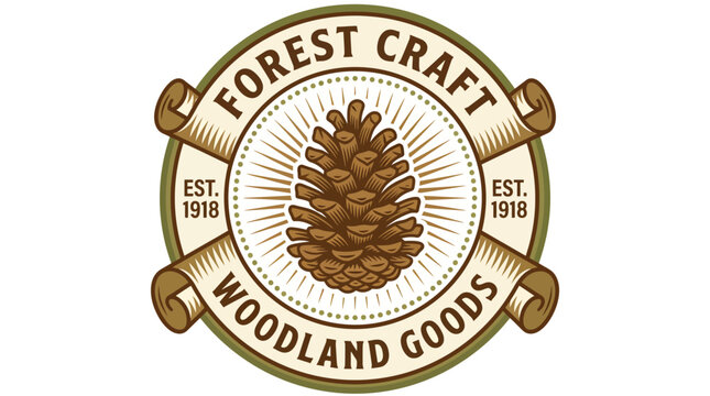 Vintage Forest Craft Woodland Goods Emblem Logo with Pine Cone.