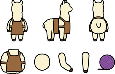 Fototapeta premium Llama Character Set with Rigging Parts and Yarn Ball. Customizable Mascot Design for Animation