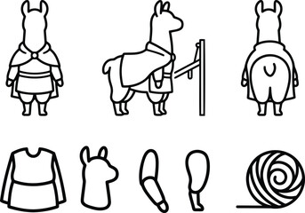 Fototapeta premium Llamas Set with Various Poses and Related Items, a Customizable Mascot Design