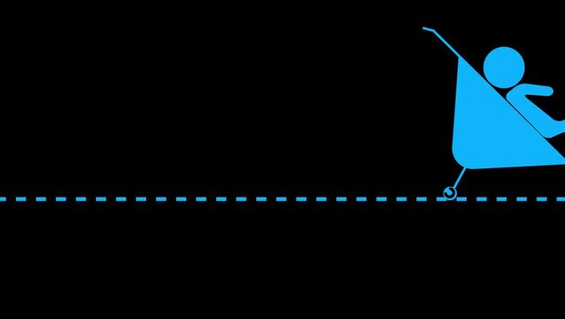 A minimalist black silhouette illustration of a person pushing a large triangular object along a dashed line ,symbolizing effort.