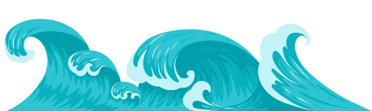 Ocean wave. Wild nature sea waves with curling foam flat vector illustration. Tropical surf and seaside design element