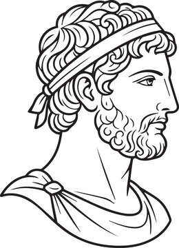 Greek philosopher or ancient mythological god bust profile line art vector illustration isolated