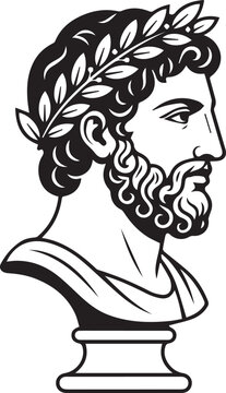 Greek philosopher or classical Roman emperor bust profile wearing a laurel wreath line art vector isolated