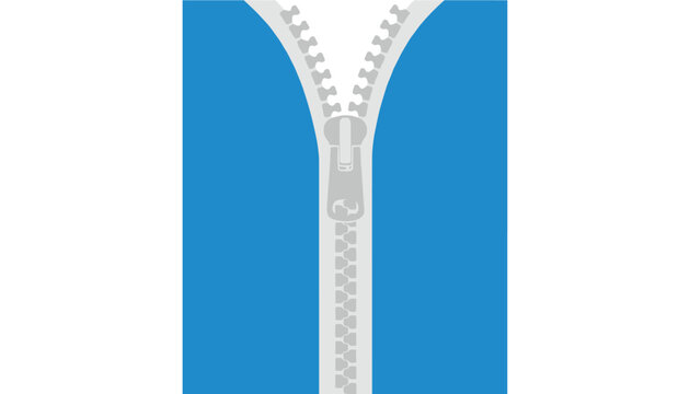Gray zipper on a vibrant blue jacket or bag fabric is partially opened, revealing a clean white gap in the center.