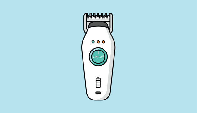 Electric hair trimmer and clipper machine depicted in a clean flat vector illustration style over a light blue background.