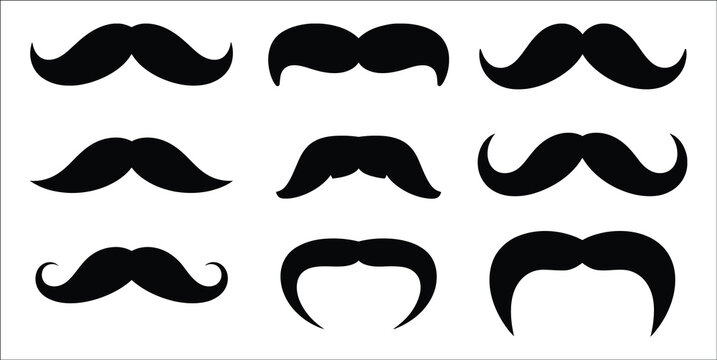 Assorted mustache collection illustration, vintage facial hair styles, masculine grooming symbols, barber graphics, creative decorative vector designs