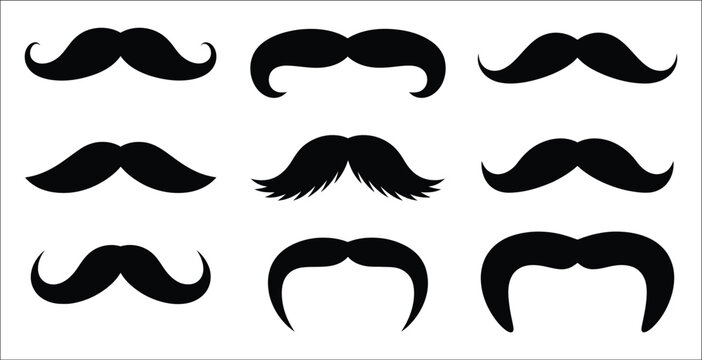 Assorted mustache collection illustration, vintage facial hair styles, masculine grooming symbols, barber graphics, creative decorative vector designs