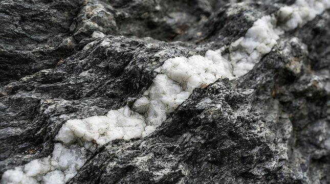 White quartz vein embedded in dark textured metamorphic grey rock formation