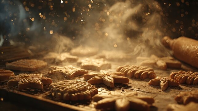opulent holiday cookies baking at night under stars,