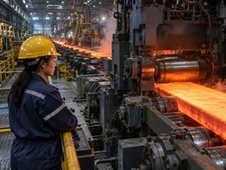 Fototapeta premium Hot Steel Slab Passing Through Rolling Mill