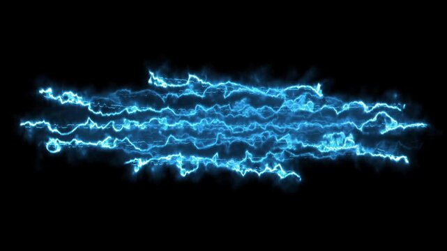 Electric thunder lightning flash animation with intense blue energy bursts, glowing discharge arcs, dynamic power sparks, cartoon storm explosion and dramatic comic style vfx overlay for video 4k