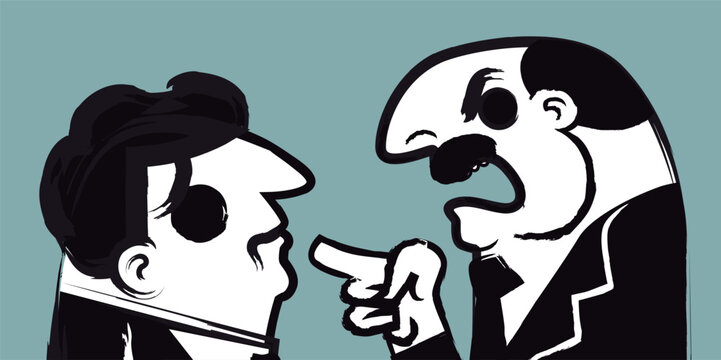 furious boss scolding frightened employee in sketch style