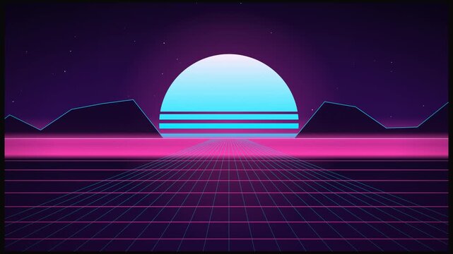 Retro Synthwave a Glowing Motion Background Loop for an Eighties Intro and Title Screen Seamless